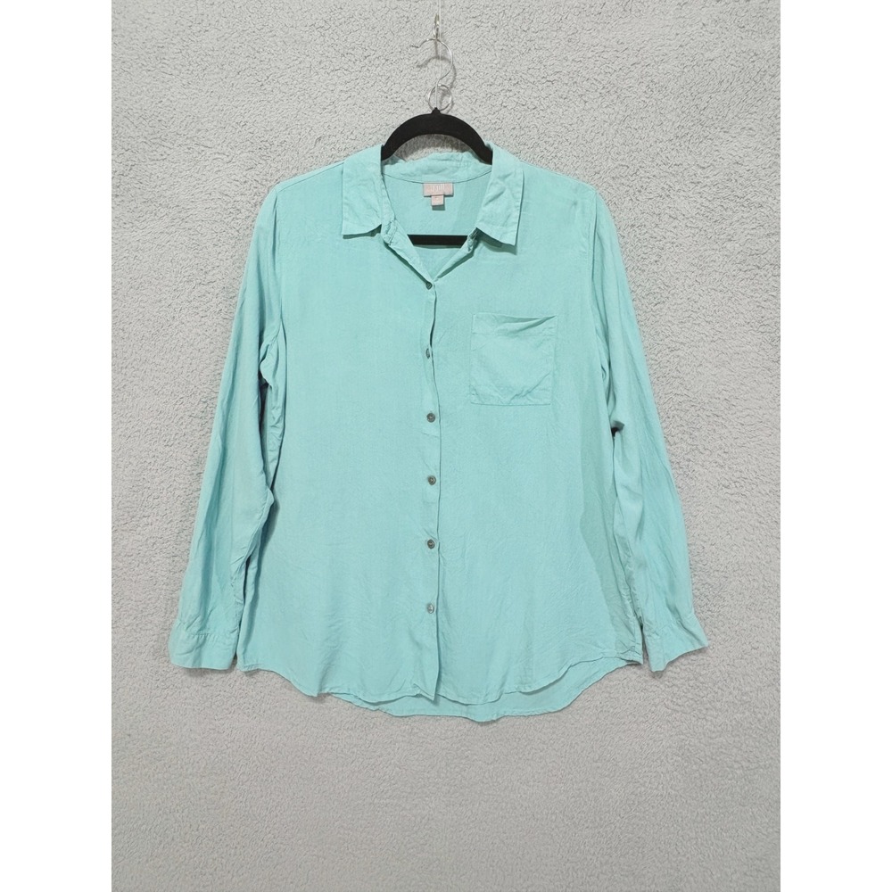J. Jill Silk Seafoam Mint Green Long Sleeve Button Up Womens Shirt Medium